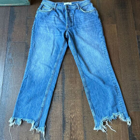 We the free raw hem jeans women’s size 27 baggy leg button fly fringe - Picture 1 of 9